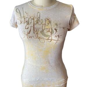 HURLEY Printed Logo Short Sleeve Thin Summer T-Shirt ~ Women's Top Size MEDIUM
